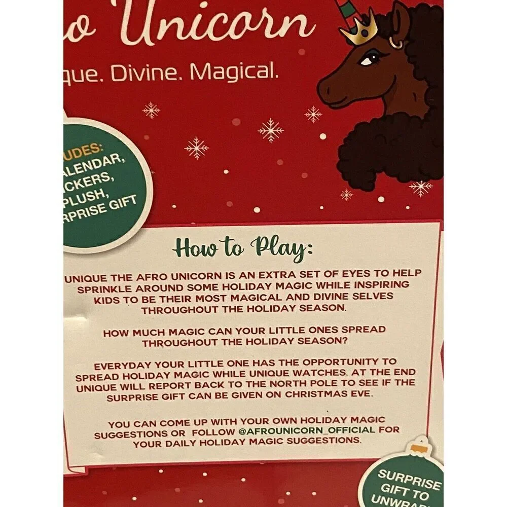 Afro Unicorn Holiday‎ Plush Set – Stuffed Unicorn Toy Christmas 4-Piece Gift Set